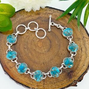 Boho Southwest Blue Copper Turquoise Gemstone Bracelet Oval Handmade New 925